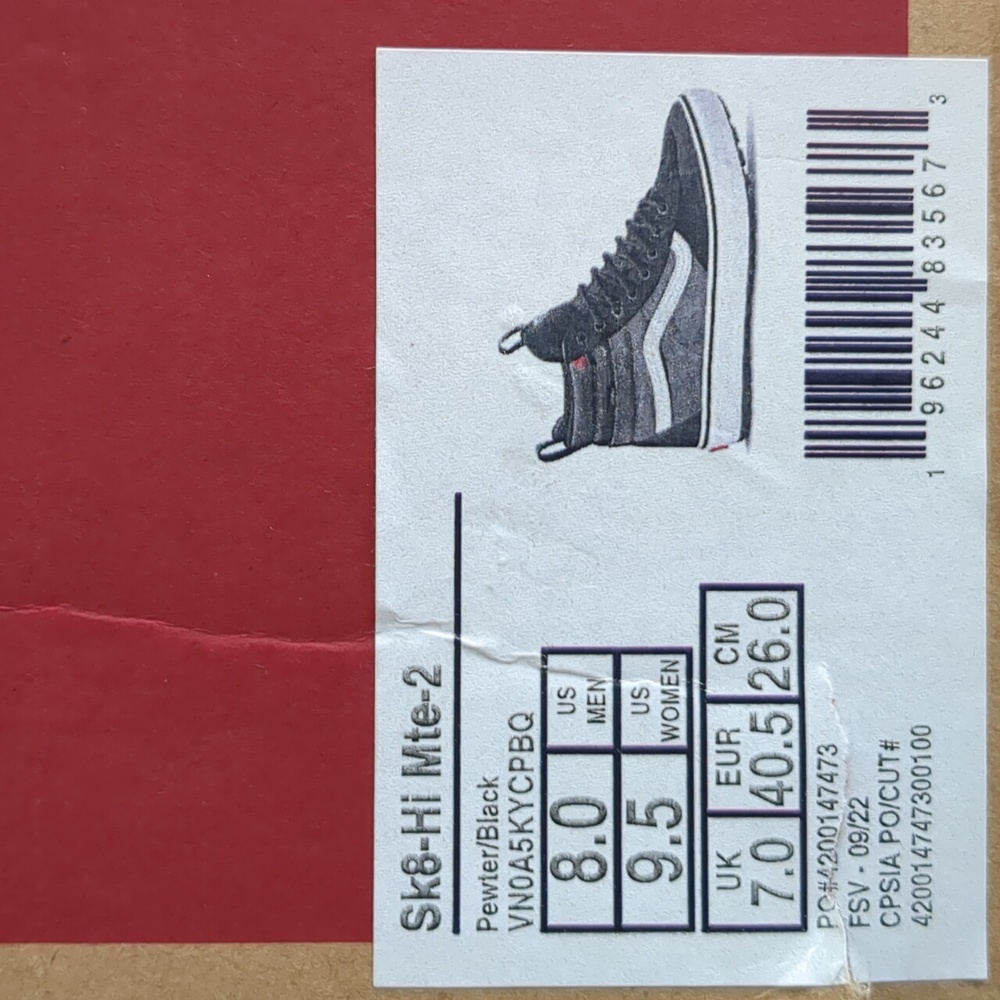Vans Sk8-Hi Suede Mte-2 Hydroguard 360 Prima Loft Boot Mens 8 Women's 9.5 Nwt❤️ - Picture 7 of 10